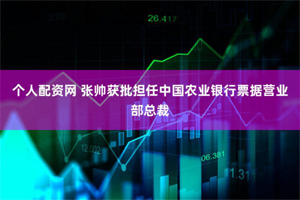 个人配资网 张帅获批担任中国农业银行票据营业部总裁
